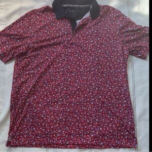 Walter Hagen Red Floral Polo with Black Contrast Collar